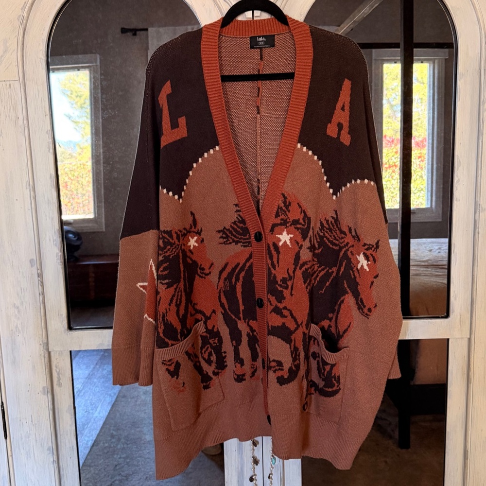 Dressed in LALA  Oversized Wild Mustang Cardigan, Sz S/M